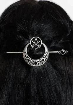 Druantia Pentagram Moon Hair Slide with Pin