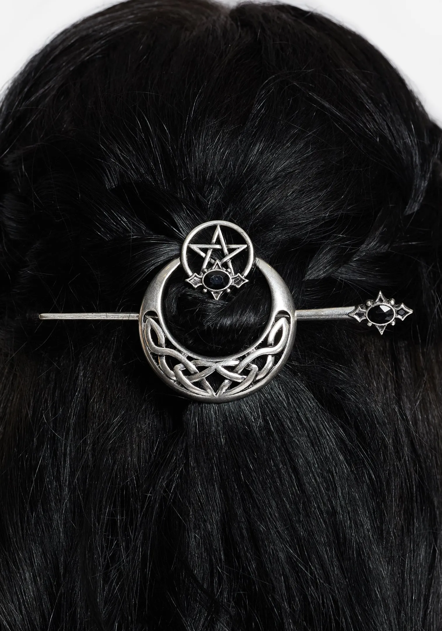 Druantia Pentagram Moon Hair Slide with Pin
