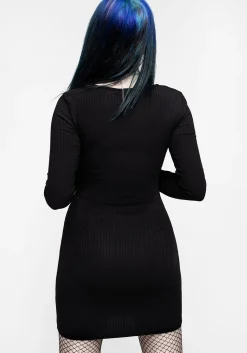 Ebony Plunging Neckline Rib Bodycon Mini Dress