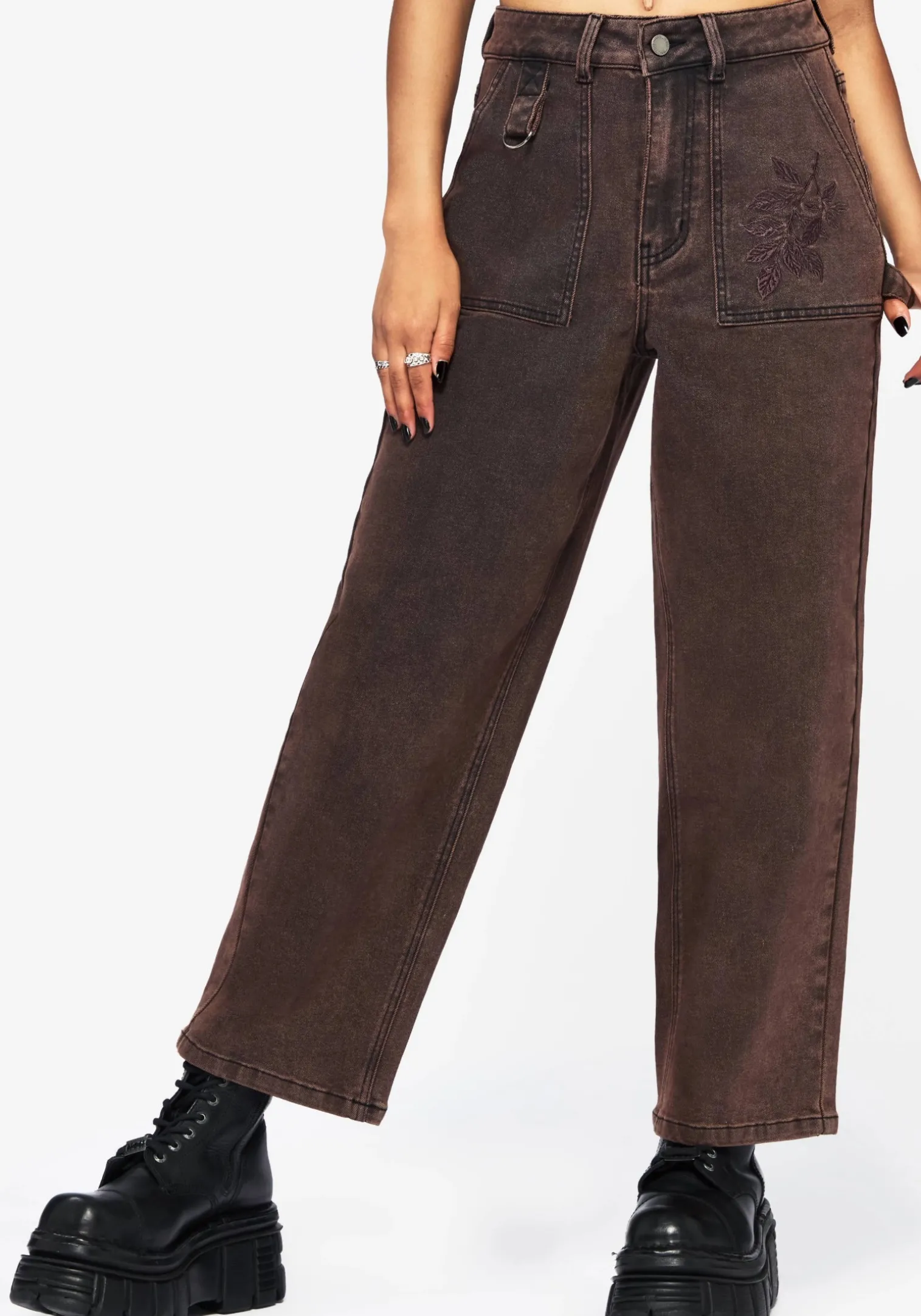 Echo Autumnal Leaf Embroidered Pocket Detail Cropped Jeans