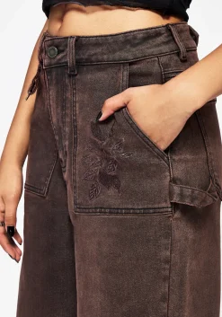 Echo Autumnal Leaf Embroidered Pocket Detail Cropped Jeans