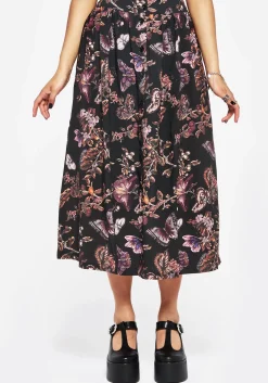 Eloise Floral Butterfly Print Button Up Midi Skirt