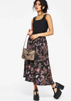 Eloise Floral Butterfly Print Button Up Midi Skirt
