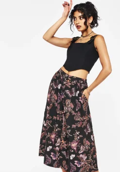 Eloise Floral Butterfly Print Button Up Midi Skirt