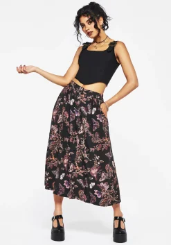 Eloise Floral Butterfly Print Button Up Midi Skirt