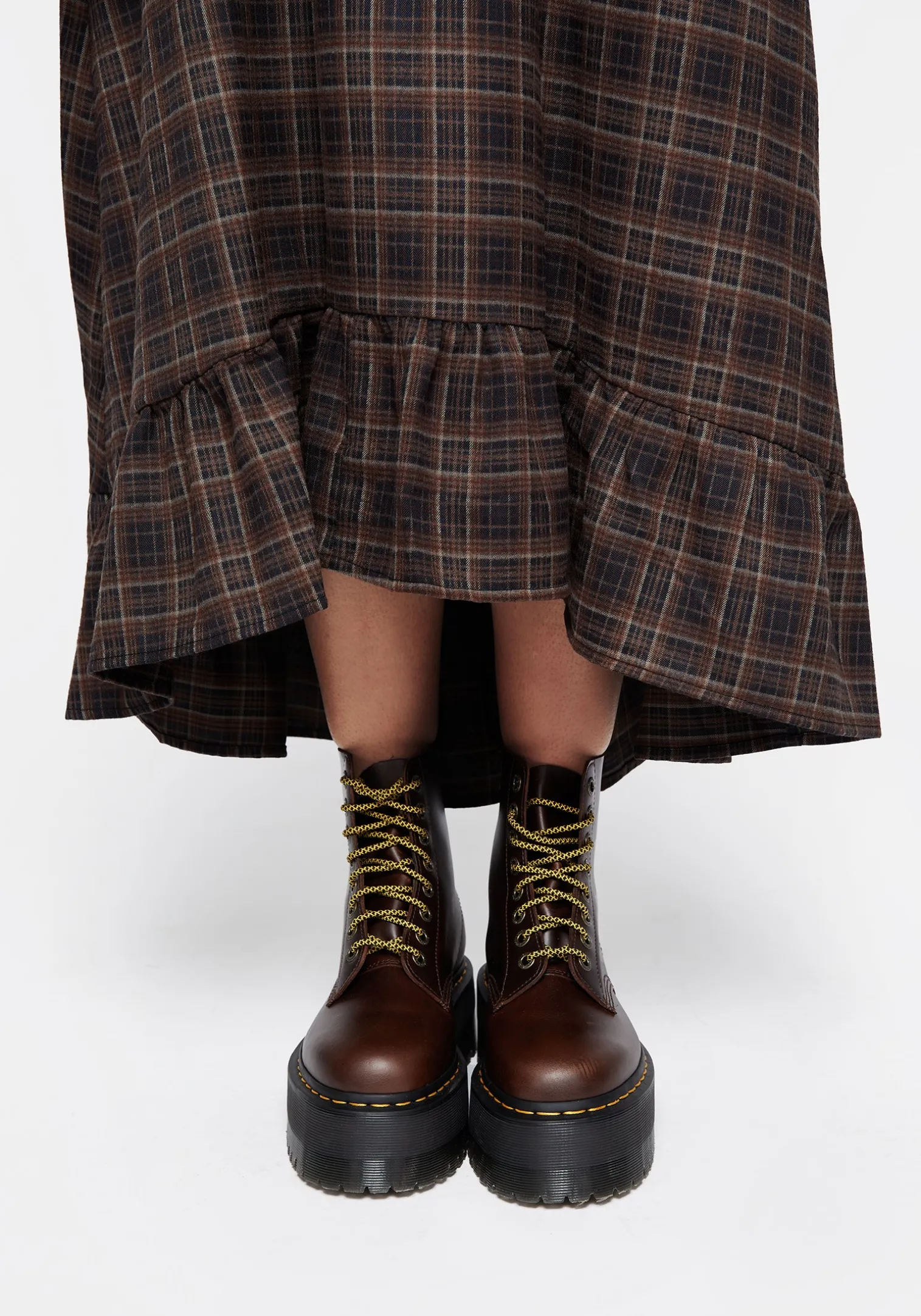 Embla Check Ruffle Maxi Skirt