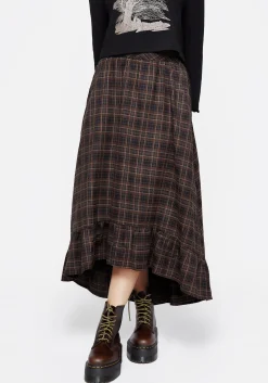 Embla Check Ruffle Maxi Skirt
