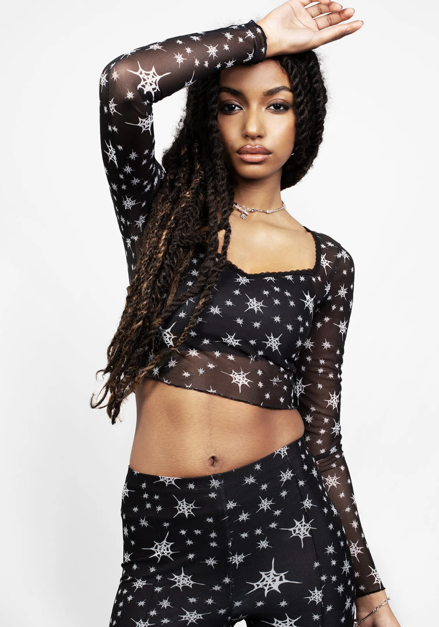 Ensnare Lace Trim Mesh Top