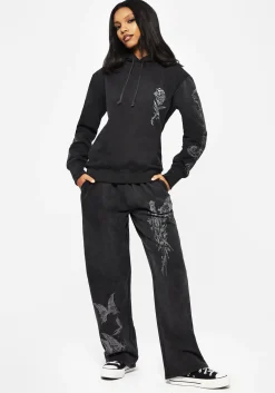 Entwined Rose Graphic Print Longline Hoody