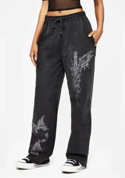 Entwined Rose Graphic Print Straight Leg Sweatpants