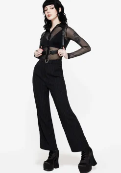 Enyo Belt Detail Stripe Wide Leg Trouser