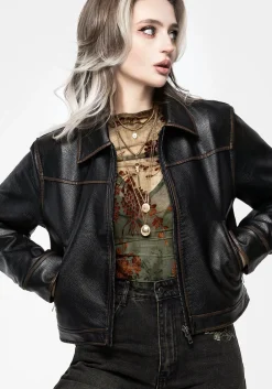 Ermania Crop Faux Leather Jacket
