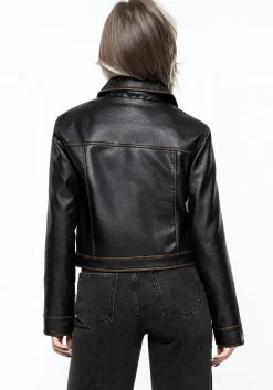 Ermania Crop Faux Leather Jacket