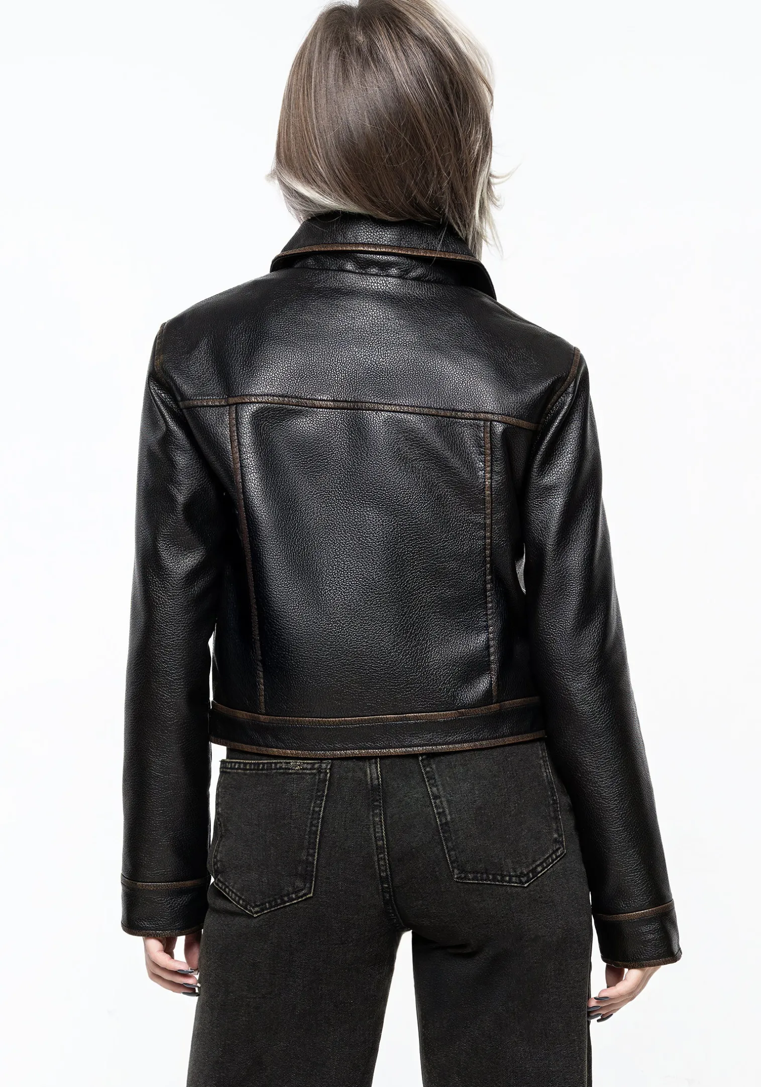 Ermania Crop Faux Leather Jacket