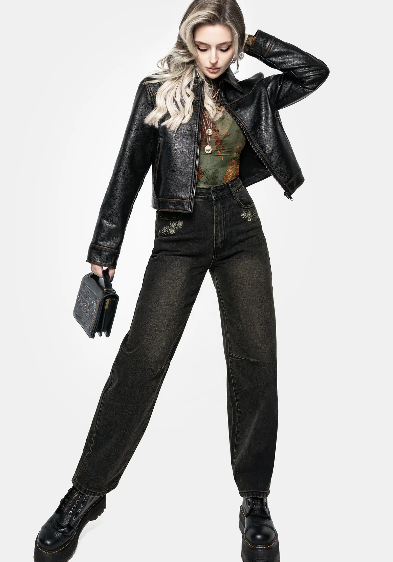 Ermania Crop Faux Leather Jacket