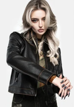 Ermania Crop Faux Leather Jacket