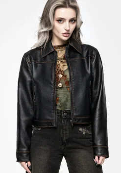 Ermania Crop Faux Leather Jacket