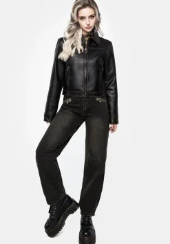 Ermania Crop Faux Leather Jacket