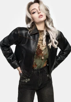 Ermania Crop Faux Leather Jacket