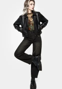 Ermania Crop Faux Leather Jacket