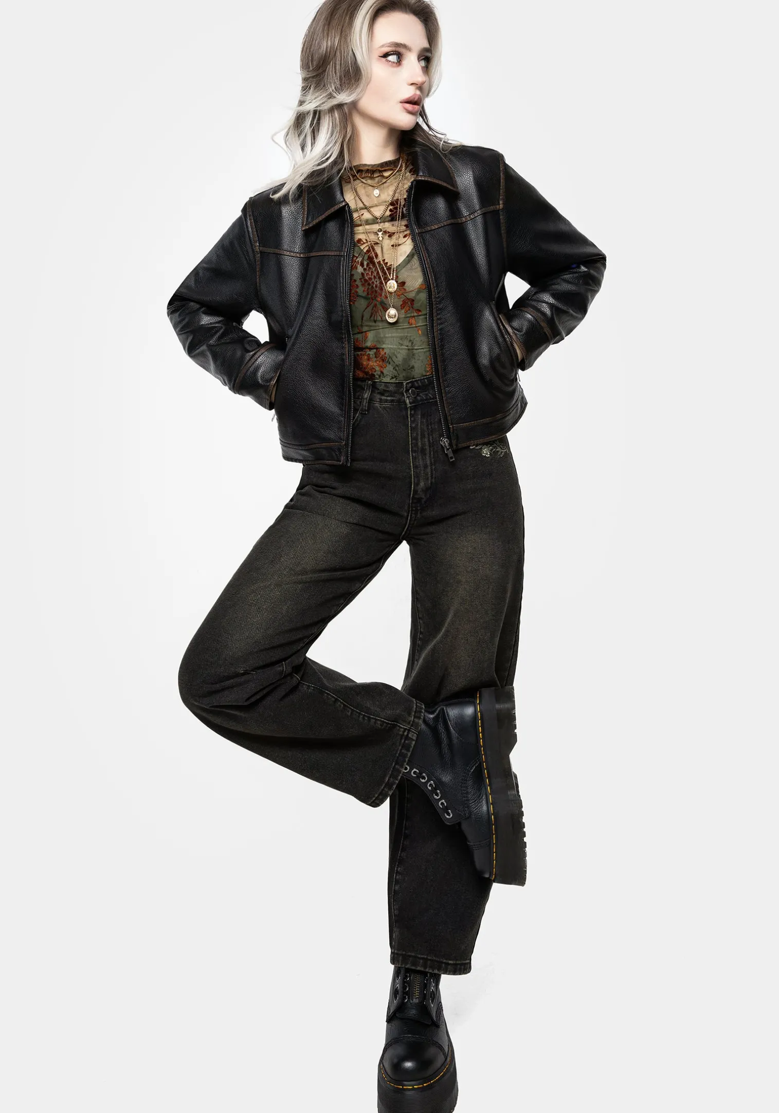 Ermania Crop Faux Leather Jacket