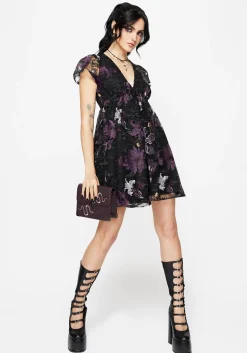 Estrid Embroidered Mesh Flute Sleeve Mini Dress