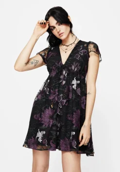 Estrid Embroidered Mesh Flute Sleeve Mini Dress