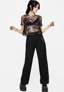 Estrid Embroidered Mesh Tie Back Blouse Top