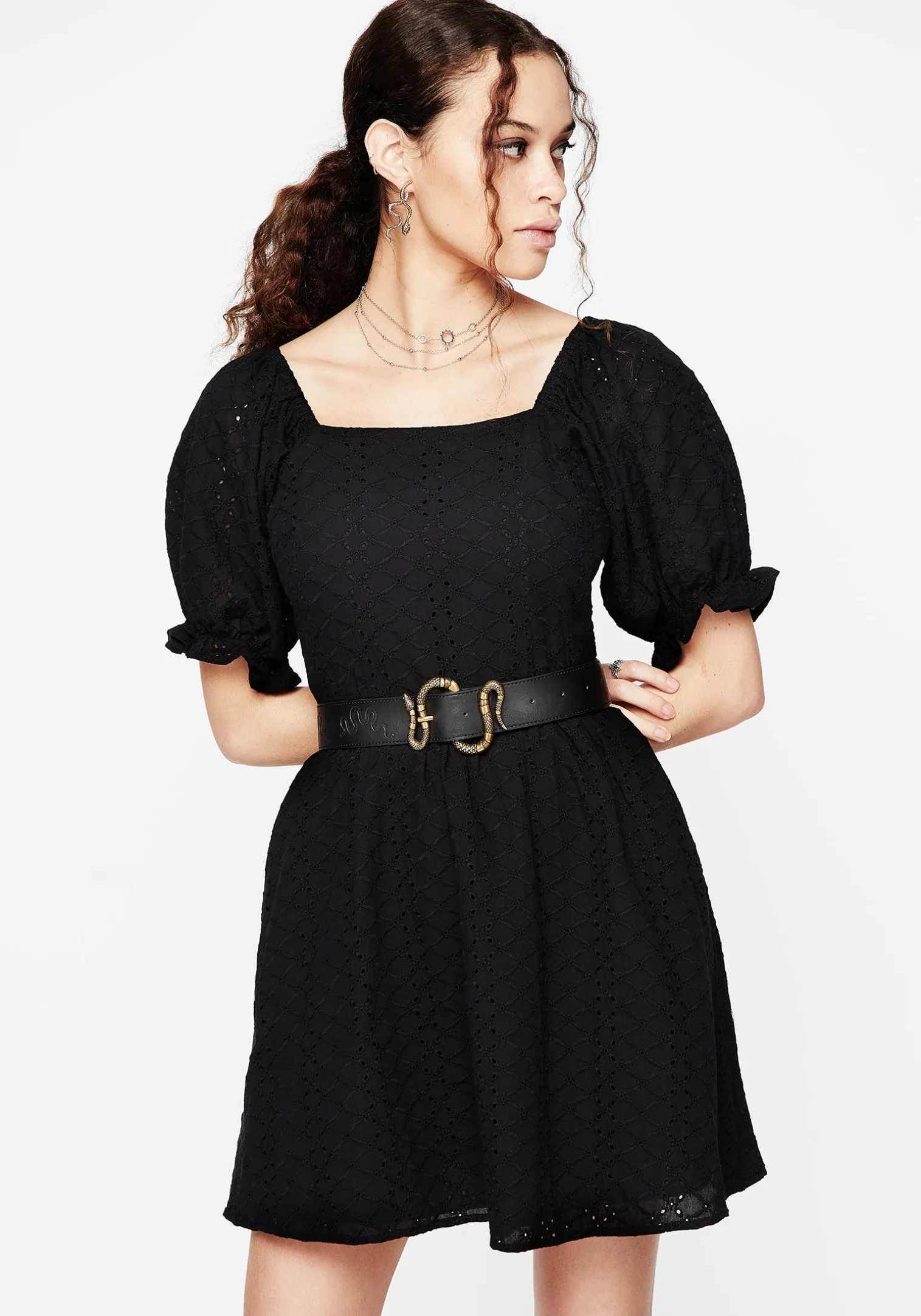 Euthymia Broderie Puff Sleeve Mini Dress