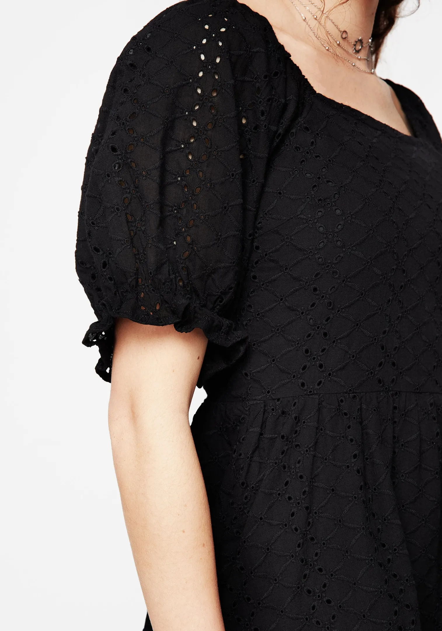 Euthymia Broderie Puff Sleeve Mini Dress