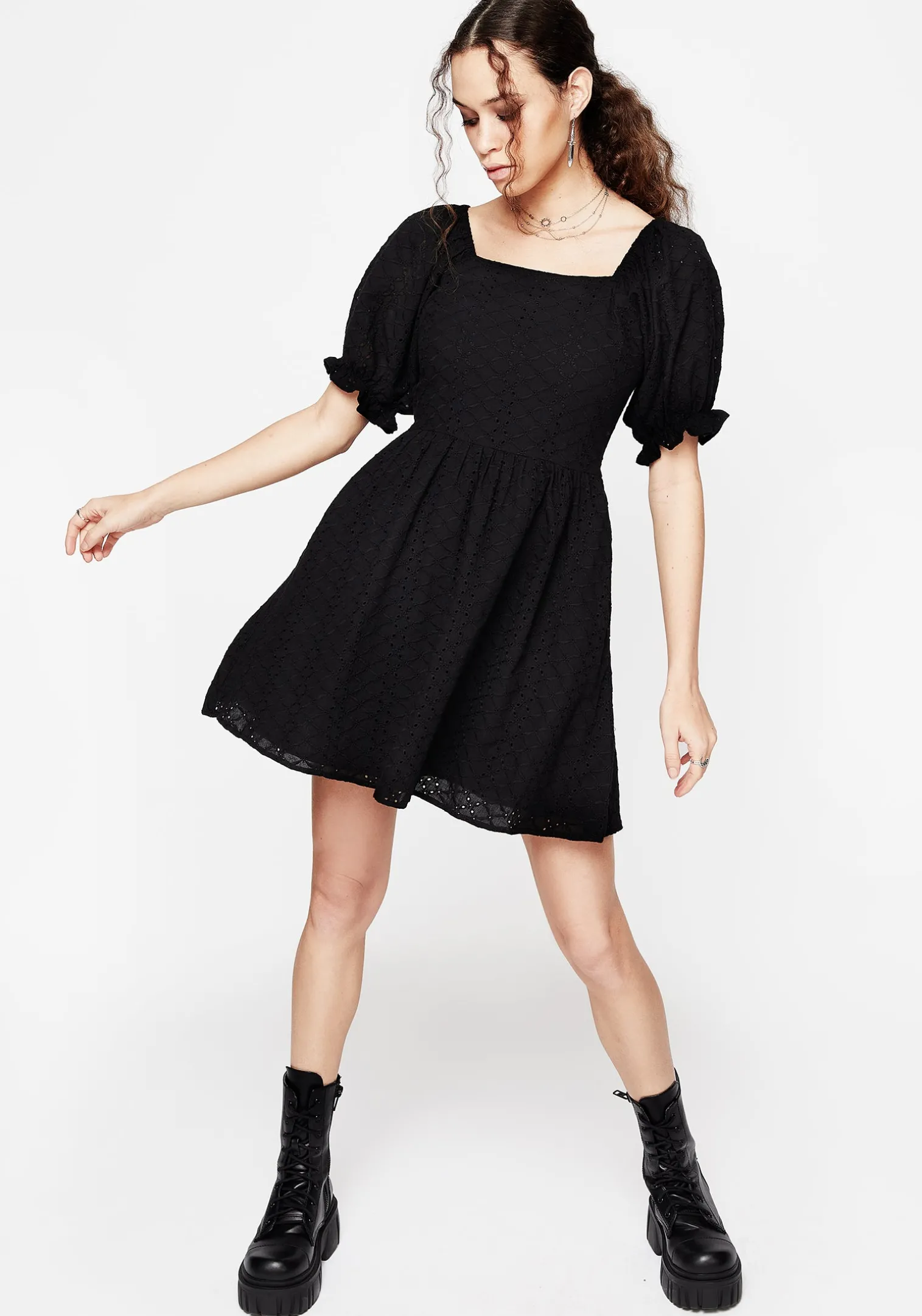 Euthymia Broderie Puff Sleeve Mini Dress