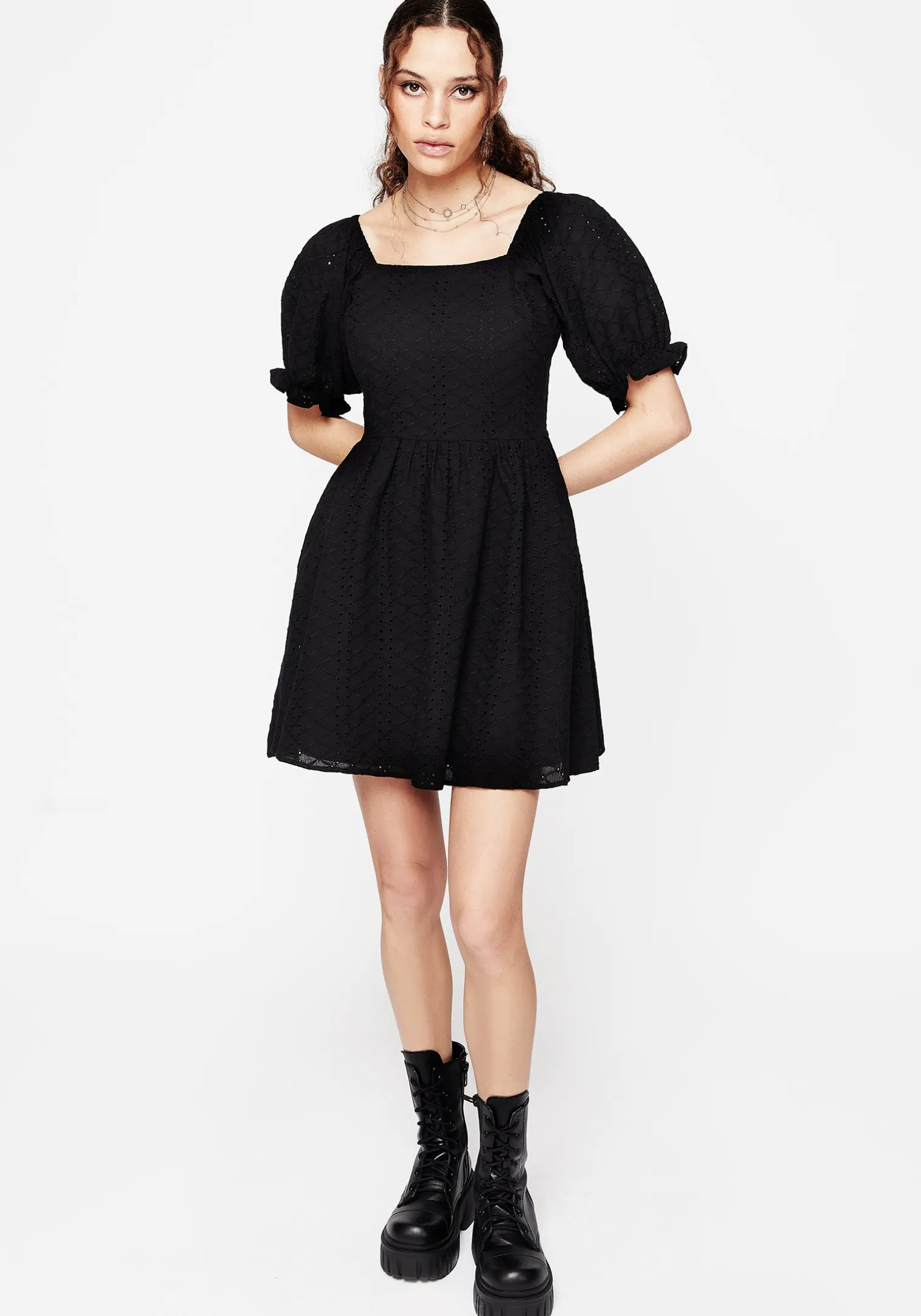Euthymia Broderie Puff Sleeve Mini Dress