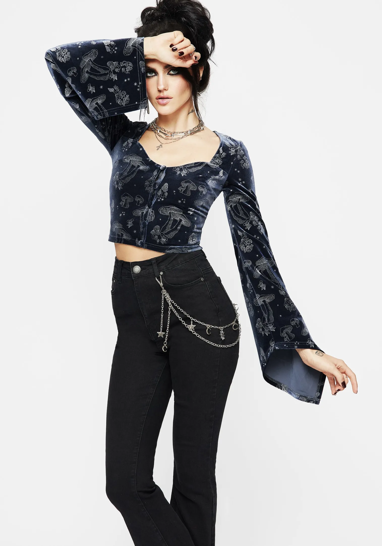 Faefire Foil Print Velour Top