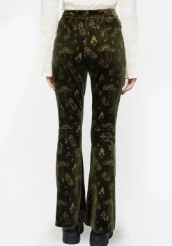 Faefire Foil Print Velour Split Slim Flare Trousers - Green