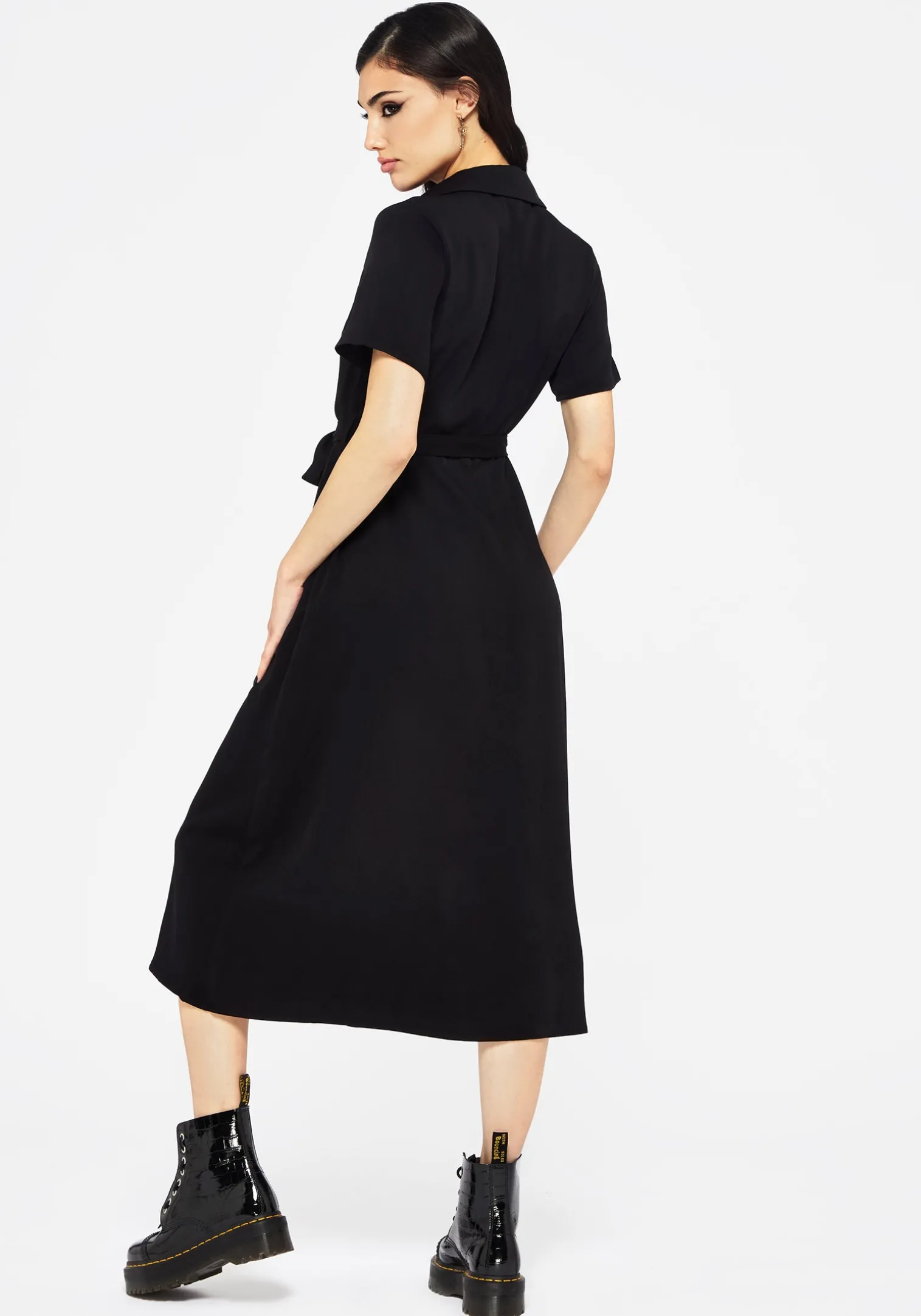 Fairfolk Floral Embroidery Tie Waist Button Down Midi Shirt Dress