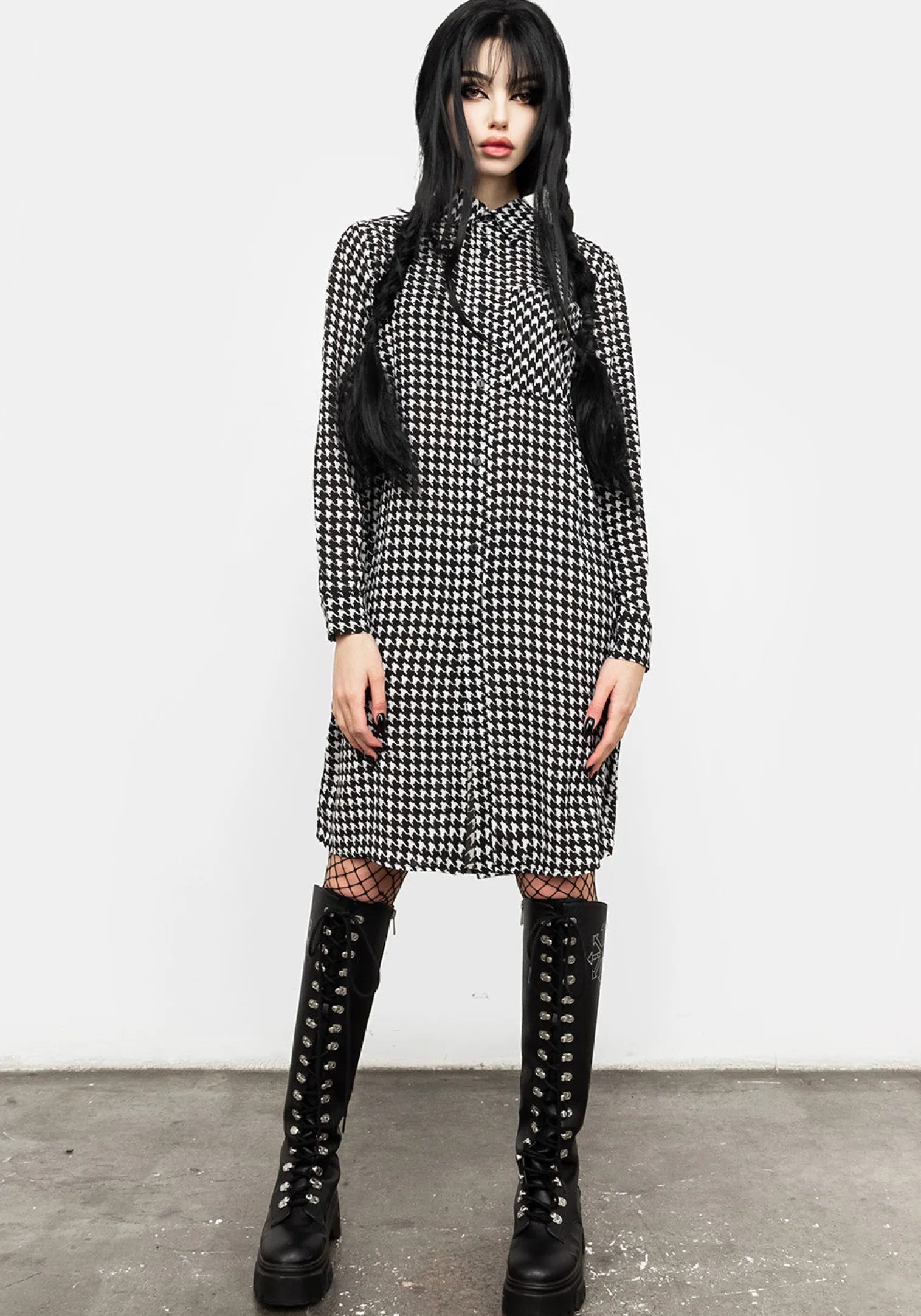 Fatale Houndstooth Shirt Dress