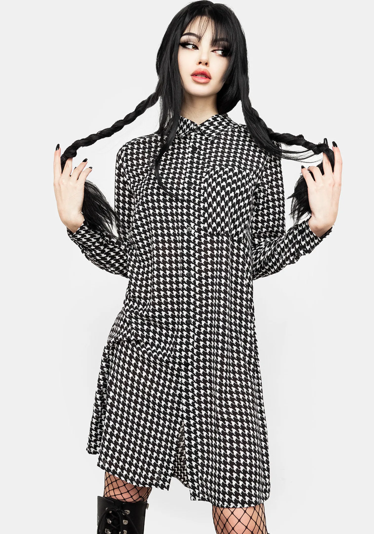 Fatale Houndstooth Shirt Dress