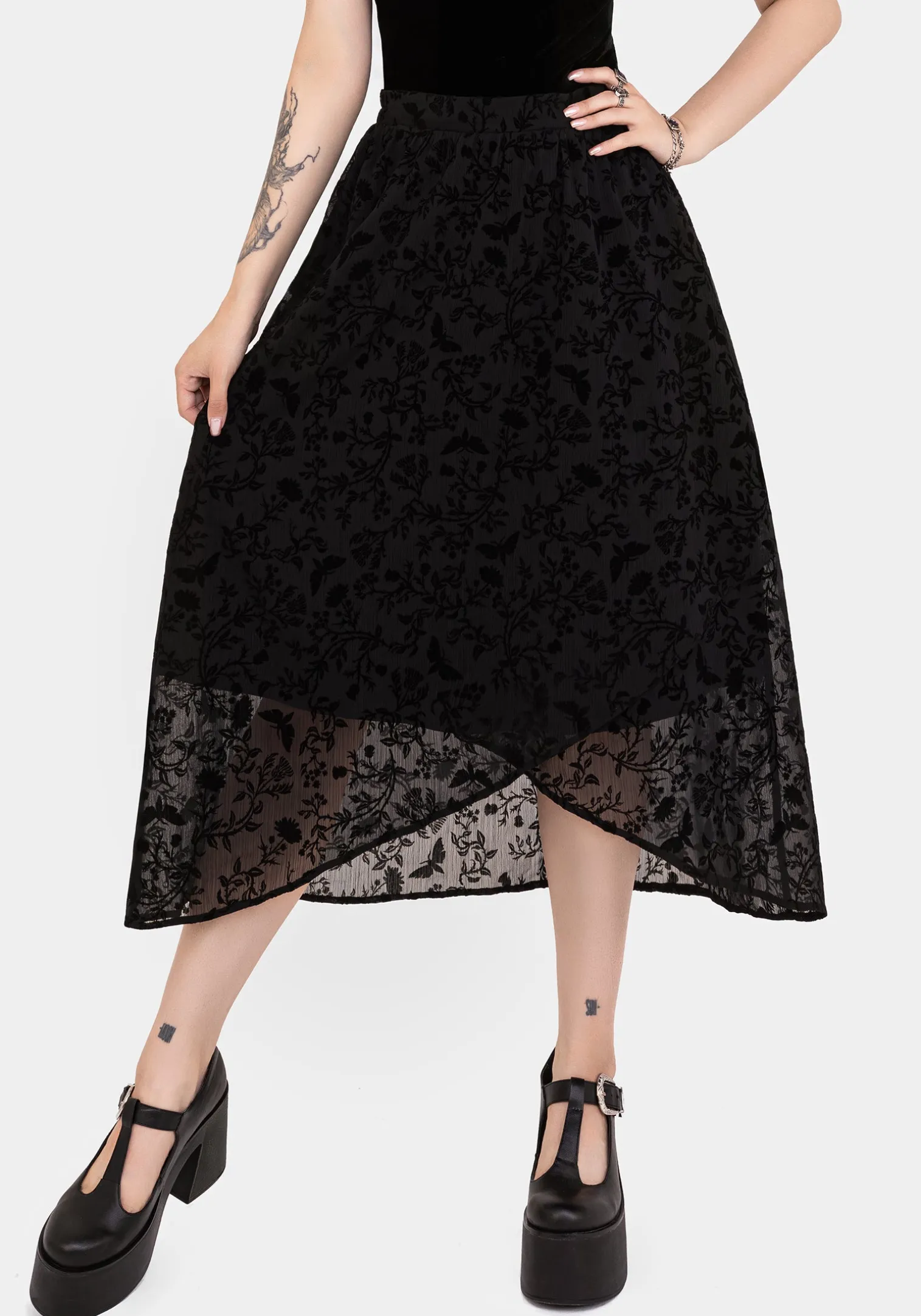 Faustina Flocked Chiffon Mock Wrap Midaxi Skirt