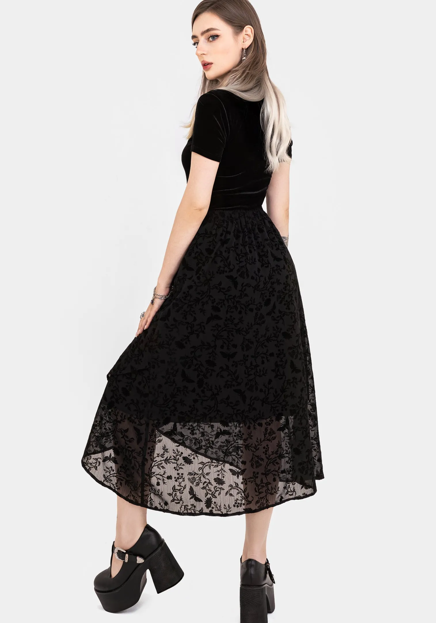 Faustina Flocked Chiffon Mock Wrap Midaxi Skirt