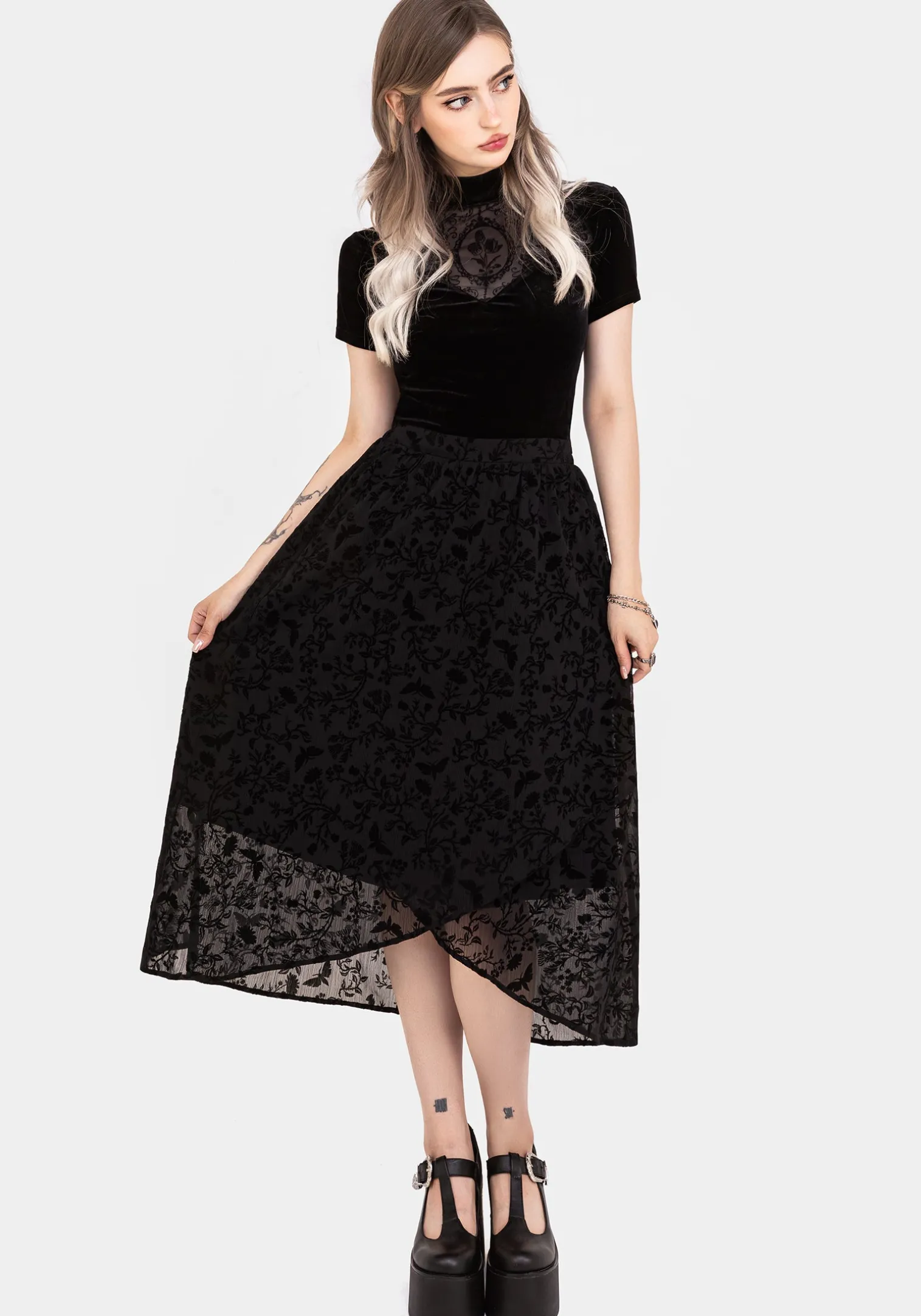 Faustina Flocked Chiffon Mock Wrap Midaxi Skirt