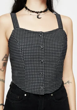 Faythe Cotton Check Button Up Cami Top