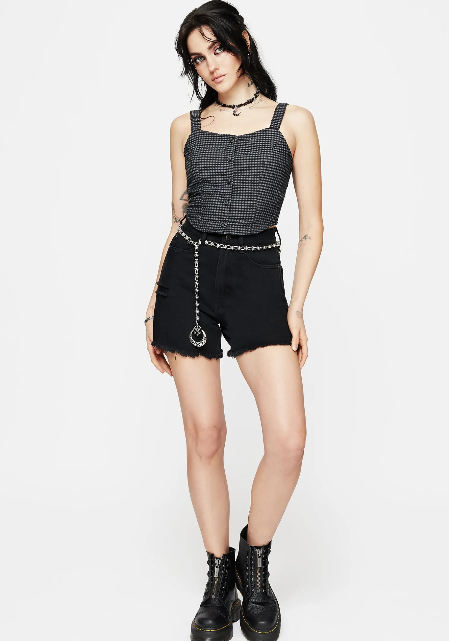 Faythe Cotton Check Button Up Cami Top