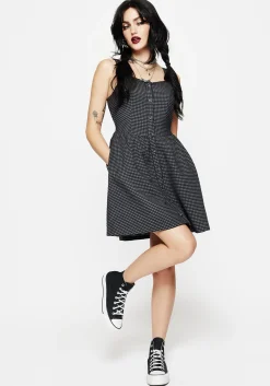 Faythe Cotton Check Button Up Apron Mini Dress
