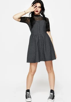 Faythe Cotton Check Button Up Apron Mini Dress