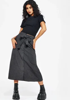 Faythe Cotton Check Button Up Midi Skirt
