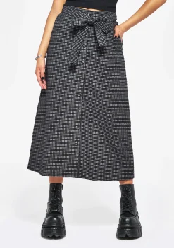 Faythe Cotton Check Button Up Midi Skirt