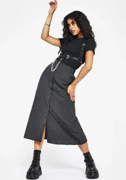 Faythe Cotton Check Button Up Midi Skirt