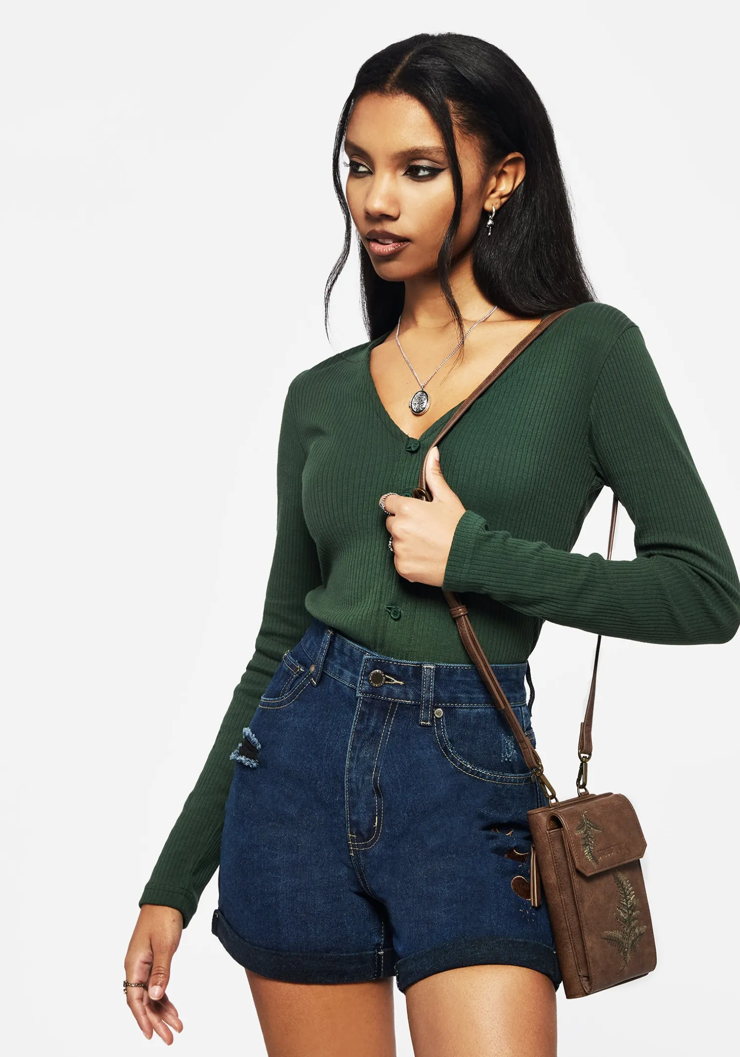 Fern Embroidered Crossbody Phone Bag