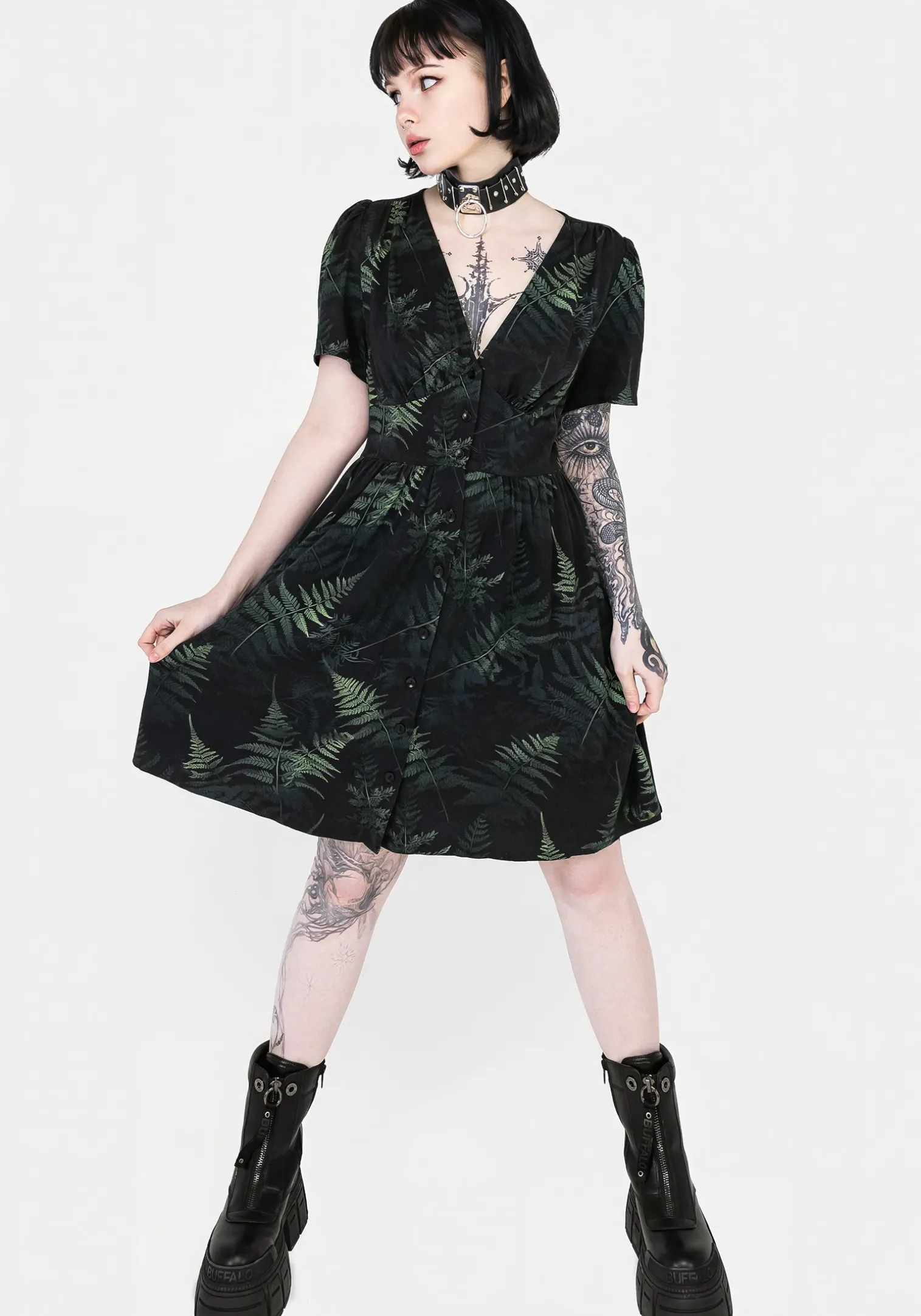 Fernery Button Up Corset Mini Dress
