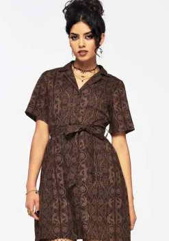 Fianna Button Front Mini Dress - Brown